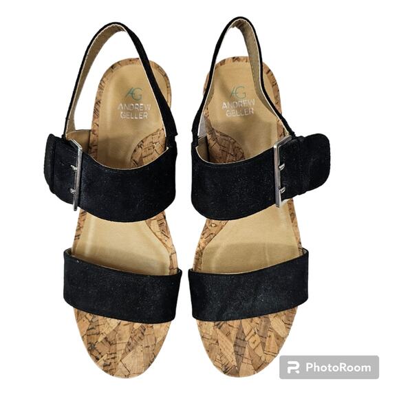 Andrew Geller "Jolene" Black Wedge Sandals 8.5 M - Picture 4 of 9